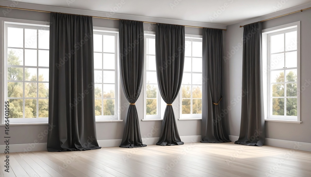 Fototapeta premium Dark Curtains with Bright Room Interior.