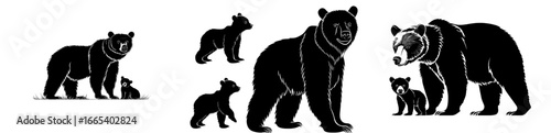 Modern art illustration featuring a polar bear and its cub in silhouette