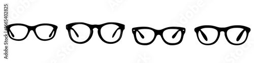 A minimalist icon of black and white glasses, showcasing a simple and modern take on a classic pair of eyeglasses