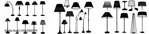 A compilation of diverse lamp shapes encompasses both table and floor lamps, highlighting contemporary design aspects for indoor decoration
