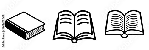 The Classic Book Icon features a simple yet elegant black silhouette of a classic hardcover book complete with a ribbon bookmark, ideal for education, literature, and reading-related projects