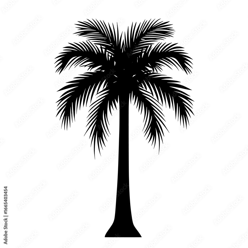 Obraz premium This palm tree icon is simple, bold, and evocative, conveying a sense of tropical paradise that is perfect for various uses