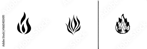 The Abstract Flame Icon features a stylized black flame design ideal for use in branding, logos, and various forms of digital art, with its minimalist aesthetic offering versatility and ease of