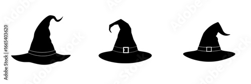 The Witch Hat Icon is a simple yet enchanting silhouette of a witch's hat, ideal for Halloween or magical designs