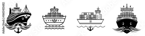 The Cargo Ship Icon represents a contemporary and streamlined image of a cargo vessel navigating the open ocean, embodying international commerce, transit, and supply chain management