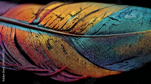 Iridescent feather showing shifting spectrum of colors