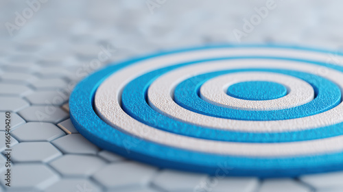 A close-up view of concentric circles in blue and white on a textured hexagonal background, creating a modern and visually appealing design.