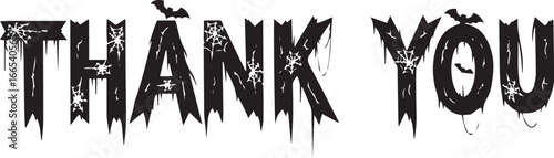 Halloween-themed "Thank you" text with gothic font, decorative bats, and spooky design elements, perfect for holiday cards and festive projects.