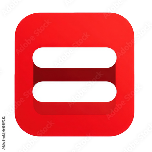 Vibrant red rounded square icon with a white recessed equals sign creating a 3D effect.