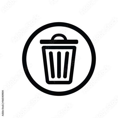 Trash can icon in a circle for design use