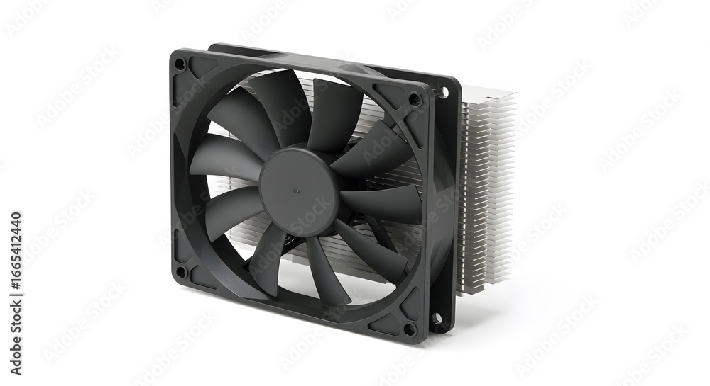 Computer Cooling Fan: A high-angle shot focuses on a black computer cooling fan, showcasing its sleek design and functionality. Computer Cooling Fan: A high-angle shot focuses on a black computer cooling fan, showcasing its sleek design and functionality.