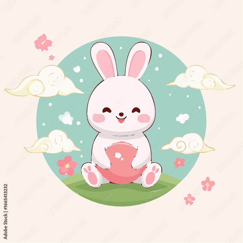 Fototapeta premium A white rabbit sitting on top of a green field.