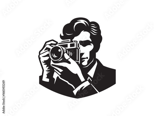 Photographer Silhouette with Camera Vector Illustration