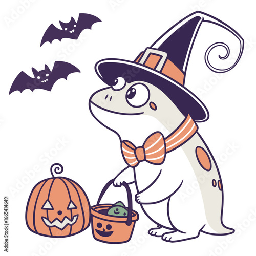Cute Amused Amphibian, accessorized with wearing a bowtie, in a Halloween world – Spooky Fun palette vector