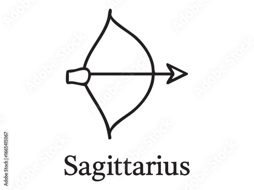 Black outline of sagittarius zodiac sign with bow and arrow on white background. concept of horoscope, astrology, zodiac sign symbolism, sagittarius symbol, icon, design element