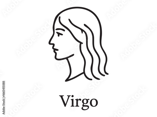 Black outline of virgo zodiac sign profile of woman, isolated on white background. concept of astrology, horoscope, zodiac symbols, celestial themes, decorative design element