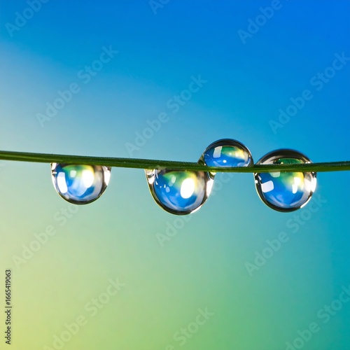Dewdrops clinging to a blade of grass