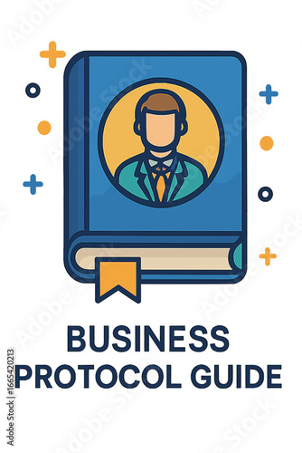 Business protocol guidebook with business person illustration business protocol guide