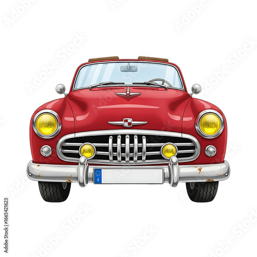 A classic red convertible car from the 1950s, featuring chrome accents and a vintage design, isolated on a transparent background
