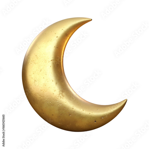 3d golden crescent moon icon isolated on transparent background