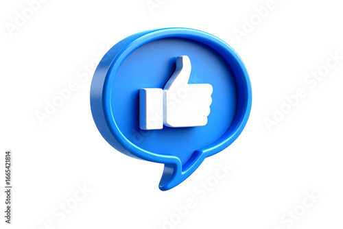 Blue social media like button icon with thumbs up symbol isolated on transparent background