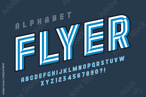 Original display font design, chisel alphabet style, letters and numbers.