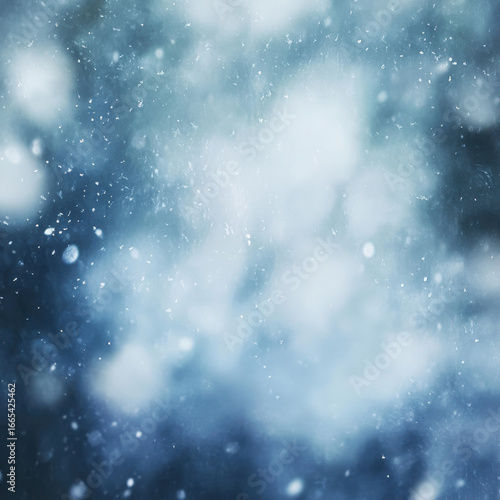 Abstract snowfall blur, soft frosty blues and whites blending delicately, peaceful and atmospheric fine art composition 