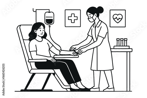 Nurse administering iv drip to patient in medical clinic setting