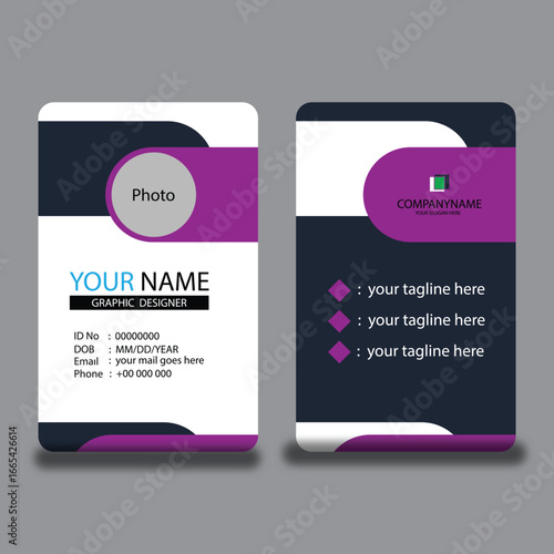 Modern vertical business card design with purple accents