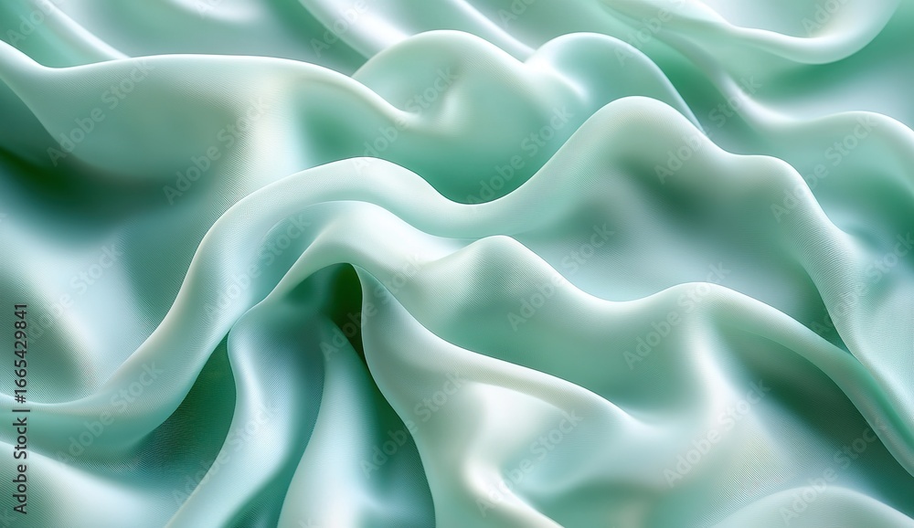 Fototapeta premium Abstract mint green wave background with copy space. Abstract soft wave design for presentation, cover, or banner with space for copy. Soft and dreamy abstract background