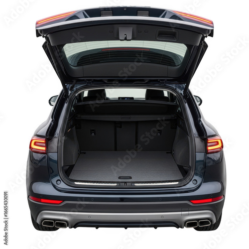 Open trunk of a dark suv isolated on transparent background