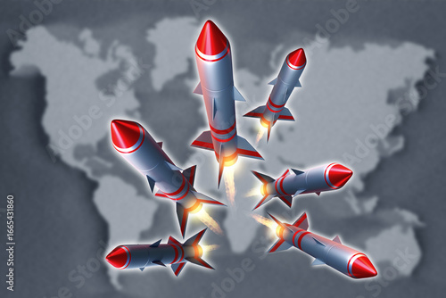 Missiles fly in air. Milita...