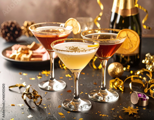 champagne and christmas decorations