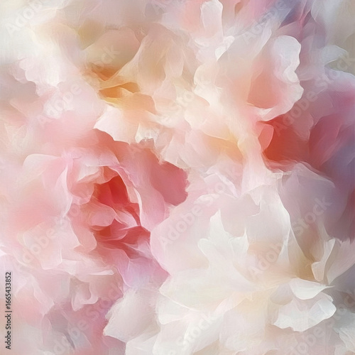 Delicate rose petal-inspired abstract blur, soft warm pinks fading into gentle creams and whites, elegant and romantic artistic composition 