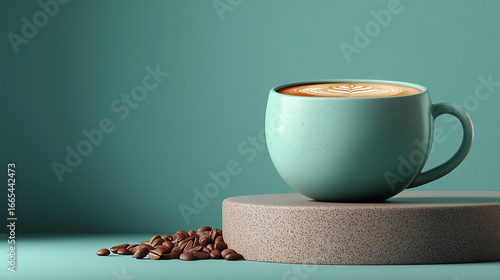 Minimal Coffee Cup with Latte Art on Pedestal