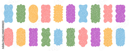 Groovy colorful crayon rectangle border set forms a wavy frame in retro y2k sketch style. Doodle shading and chalk background add modern graphic details, perfect as a playful accent and decoration.
