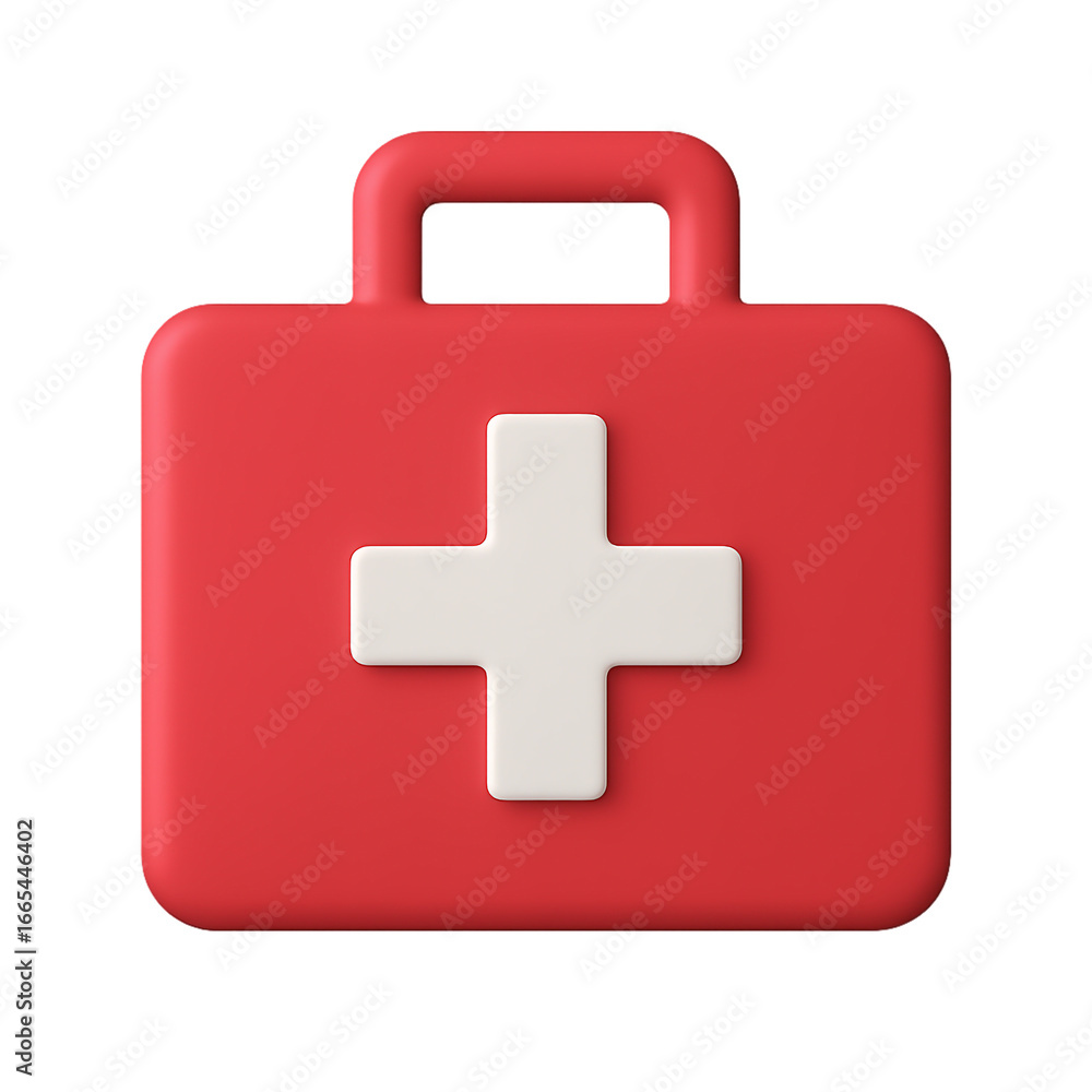 Obraz premium Red first aid kit with white cross symbol, representing emergency medical care and health assistance isolated on transparent background