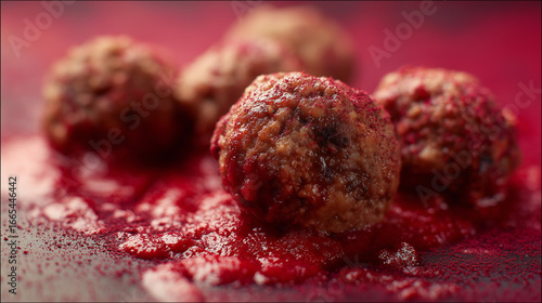 Close up of meatballs in marinara sauce