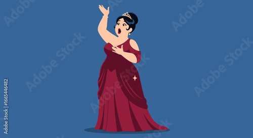 Opera Singer in a Dramatic Red Gown Exuberant Pose.