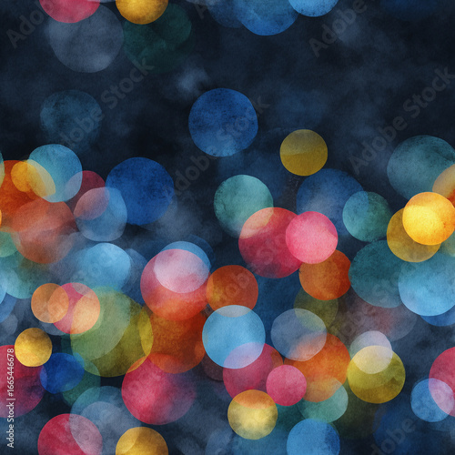 Watercolor style night time bokeh, seamless repeating pattern