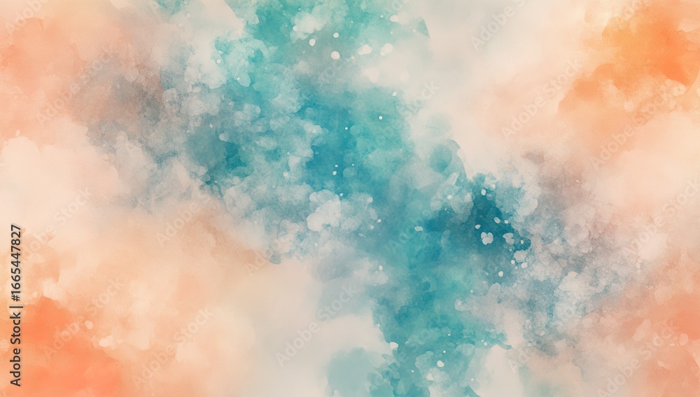 Obraz premium Alcohol ink background, peach and teal color palette, blurry