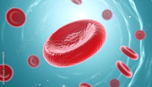 3D Medical Illustration of Red Blood Cells Flowing Inside a Blood Vessel