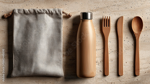 Sustainable Lifestyle Set with Bamboo Cutlery and Reusable Bottle