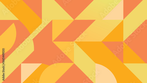 Abstract geometric background with overlapping triangles and curved shapes in warm yellow and orange tones