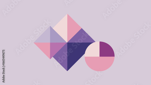 Abstract Geometric Composition with Purple Pink and White Diamonds and Circle Segment vector illustration