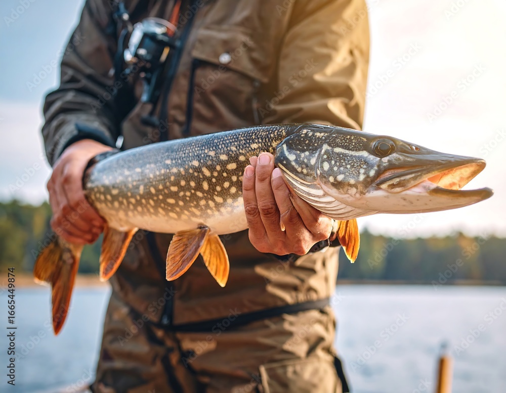 Obraz premium Fisherman holding a large pike