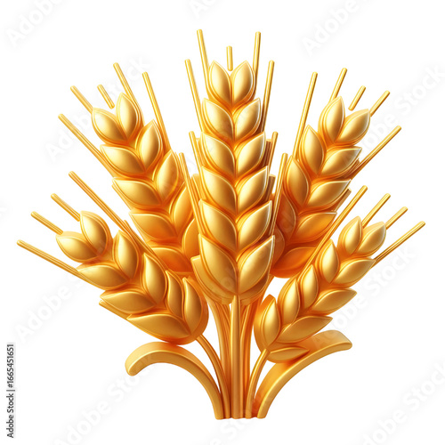 golden wheat ears 3d render icon in cartoon plastic style minimal isolated on white background