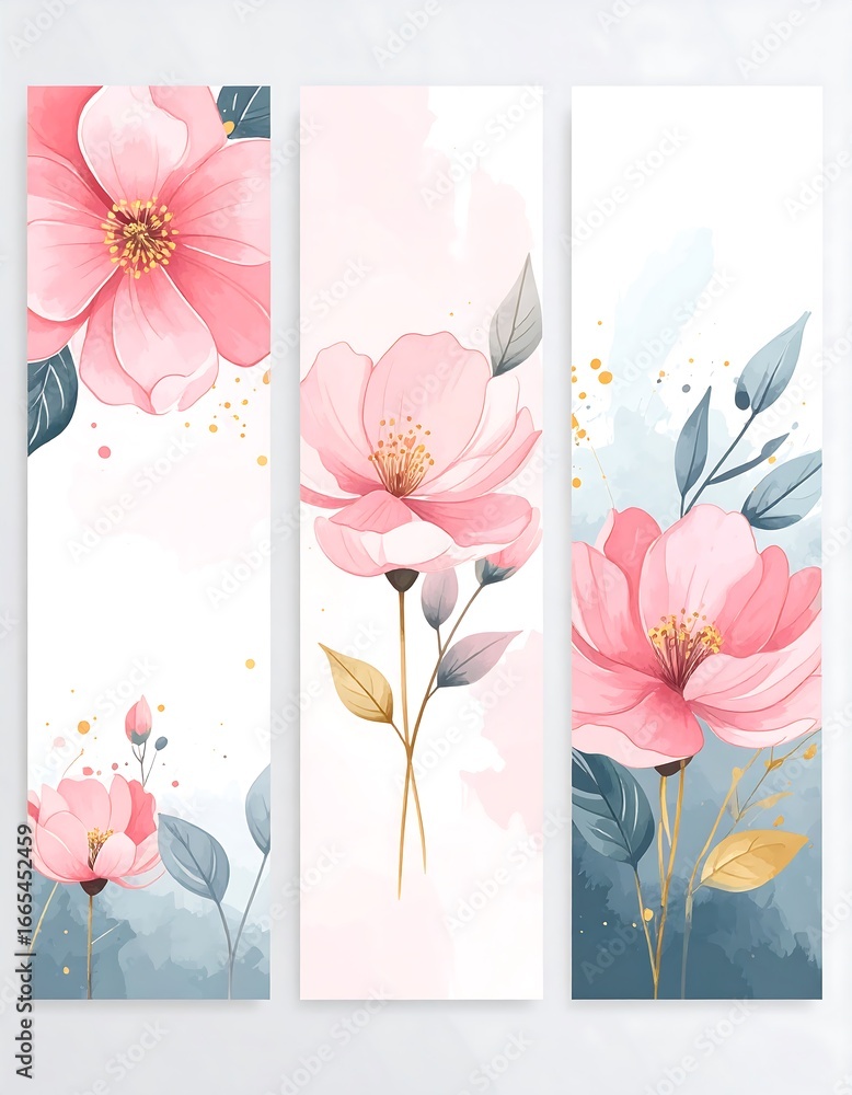 Obraz premium Floral vertical banners with soft pinks and greys