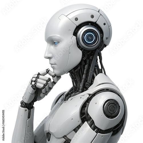 ai robot thinking side view isolated on white background