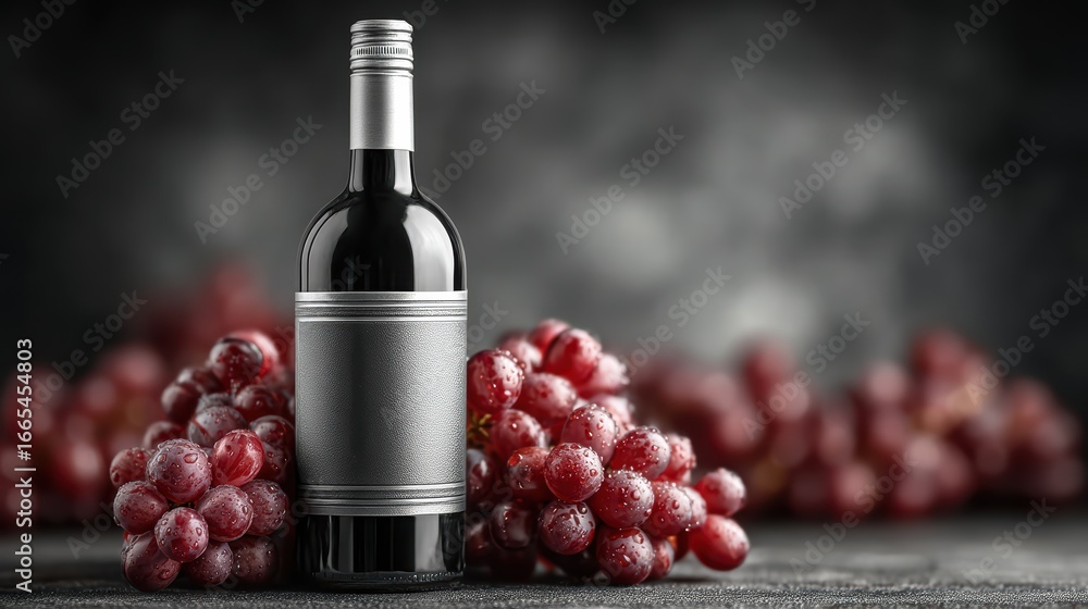 Obraz premium Elegant dark wine bottle with metallic cap on display